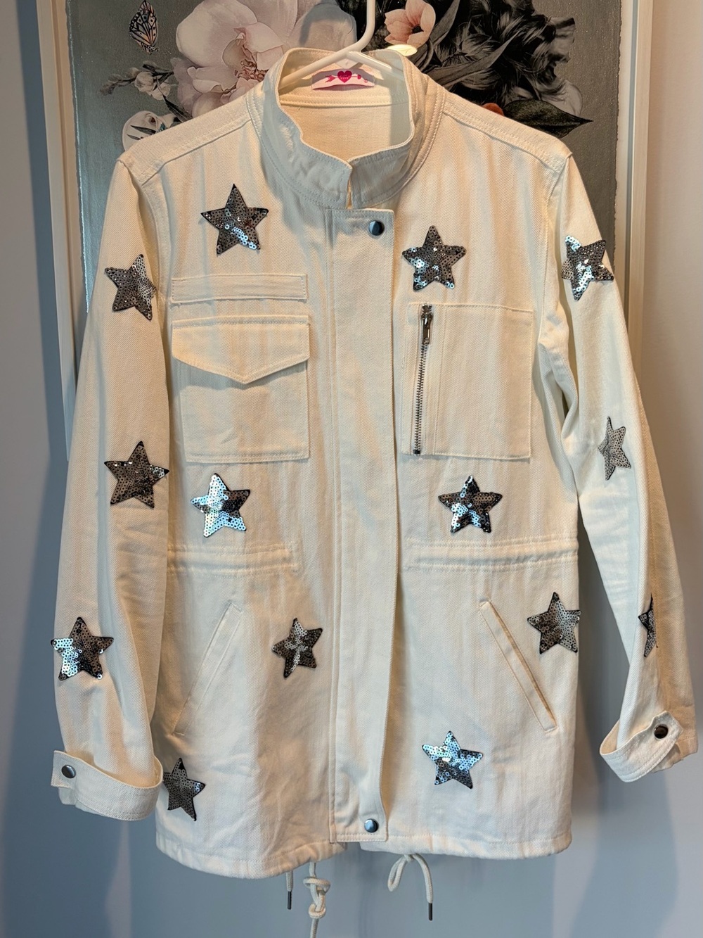 Buddy Love Alyssa Off White Cargo Star Sequin Jacket Size Small